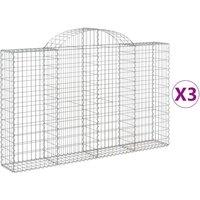 vidaXL Arched Gabion Baskets 3 pcs 200x30x120/140 cm Galvanised Iron, Silver