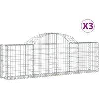 vidaXL Arched Gabion Baskets 3 pcs 200x30x60/80 cm Galvanised Iron, Silver