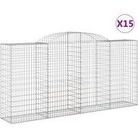 vidaXL Arched Gabion Baskets 15 pcs 300x50x140/160 cm Galvanised Iron, Silver