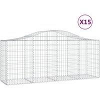 vidaXL Arched Gabion Baskets 15 pcs 200x50x80/100 cm Galvanised Iron, Silver
