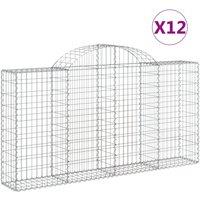 vidaXL Arched Gabion Baskets 12 pcs 200x30x100/120 cm Galvanised Iron, Silver