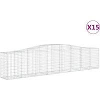 vidaXL Arched Gabion Baskets 15 pcs 400x50x80/100 cm Galvanised Iron, Silver