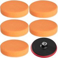 Tectake Polishing Disc & Polishing Sponge Set Medium Density (150mm, 6Pcs), Orange
