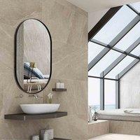 Livingandhome Modern Oval Metal Wall Mirror - Black, Black