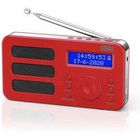 August Portable Digital Radio Dab Rechargeable With 40 Presets Dual Alarm Clock Mb225 red , Red