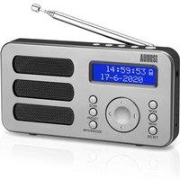 August Portable Digital Radio Dab Rechargeable With 40 Presets Dual Alarm Clock Mb225 silver