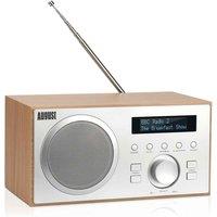 August Dab Fm Dual Alarm Clock Radio With Bluetooth Speaker Aux Usb Input Lcd Screen Mb420 oak , Brown
