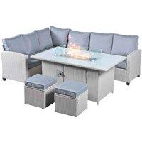 Outdoor Living The Conwy 8 Seat Corner Gas Firepit Rattan Dining Set, Grey