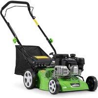 Dellonda Petrol Lawnmower Grass Cutter Hand Propelled 132cc 16"/40cm 4-Stroke - DG100, Green