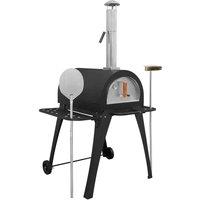 Dellonda Large Outdoor Wood-Fired Pizza Oven & Smoker w/ Side Shelves & Stand - DG103, Black