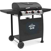 Dellonda 3 Burner Gas BBQ Grill w/ Piezo Ignition, Built-In Thermometer, Black/Stainless Steel - DG14, Black