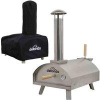 Dellonda Portable Wood-Fired Pizza Oven and Smoking Oven, Stainless Steel w/ Weatherproof Cover - DG219, Silver