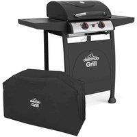 Dellonda 2 Burner Gas BBQ Grill w/ Piezo Ignition, Built-In Thermometer & Cover, Black/Stainless Steel - DG227, Black