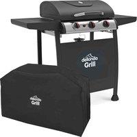 Dellonda 3 Burner Gas BBQ Grill, Piezo Ignition, Built-In Thermometer & Cover, Black/Stainless Steel - DG228, Black