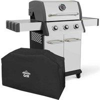 Dellonda 3 Burner Deluxe Gas BBQ Grill w/ Piezo Ignition, Water Resistant Cover, Stainless Steel - DG230, Silver