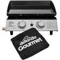 Dellonda 2 Burner Portable Gas Plancha 5kW BBQ Griddle, Includes PVC Cover, Stainless Steel - DG232, Black