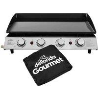 Dellonda 4 Burner Portable Gas Plancha 10kW BBQ Griddle, Supplied w/ PVC Cover, Stainless Steel - DG234, Black