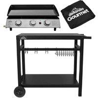 Dellonda 3 Burner Portable Gas Plancha 7.5kW BBQ Griddle Stainless Steel w/ Cover & Trolley - DG250, Black