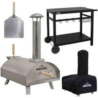 Dellonda Portable Wood-Fired Stainless Steel Pizza Oven w/ Cover/Carry Bag and Trolley - DG259, Silver