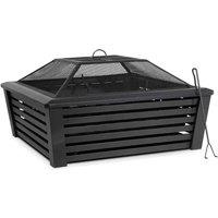 Dellonda 35" Square Outdoor Fire Pit, Mesh Screen Lid, Black - DG43, Black