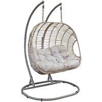 Dellonda Egg Hanging Swing Chair, Wicker Rattan Basket, Steel Frame, Double - DG61, Brown