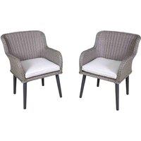 Dellonda Buxton Rattan Wicker Outdoor Dining Armchair w/ Cushions, Set of 2, Grey - DG76, Grey