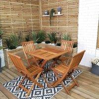Samuel Alexander Outdoor 4 Person Folding Square Wooden Garden Patio Dining Table and Chairs Set, Brown