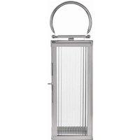Pacific Silver Metal And Ribbed Glass Lantern Small, Silver