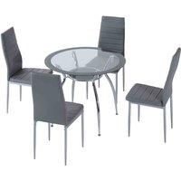 HOMCOM Round Dining Table Set For 4, W/ Chairs Ands Cushions, Grey