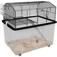 PawHut Hamster Cage, Two-tier Gerbil Cage W/ Deep Bottom, Black