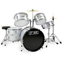 3Rd Avenue 5 Piece Beginner Junior Drum Kit - Silver, Silver
