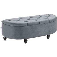 HOMCOM Semi-circle Storage Ottoman Bench Tufted Upholstered Accent Footrest, Grey