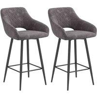 HOMCOM Bar Stools Set of 2, Velvet-touch Fabric Counter Height Bar Chairs Grey, Grey