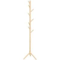 HOMCOM Coat Rack Bamboo Coat Stand w/ 8 Hooks For Handbags, Natural, Brown