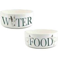 Purely Home Bull Terrier Food & Water Bowl Set By Rhiannon Chauncey, White