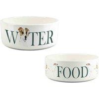 Purely Home Jack Russell Food & Water Bowl Set By Rhiannon Chauncey, White