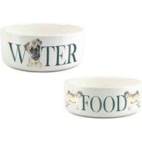 Purely Home Pug Food & Water Bowl Set By Rhiannon Chauncey, White