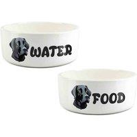 Purely Home Cartoon Black Labrador Food & Water Bowl Set, White