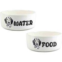 Purely Home Cartoon Dalmatian Food & Water Bowl Set, White