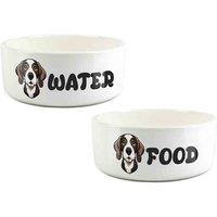Purely Home Cartoon Pointer Food & Water Bowl Set, White