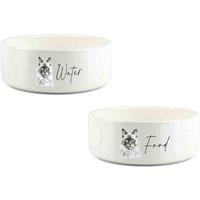 Purely Home Sketched Ragdoll Cat Food & Water Bowl Set, White