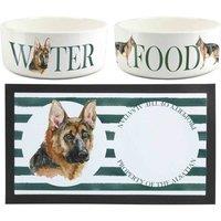 Purely Home Alsatian Pet Mat, Food & Water Bowl Set, White