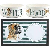 Purely Home Boxer Pet Mat, Food & Water Bowl Set, White