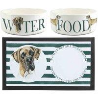 Purely Home Great Dane Pet Mat, Food & Water Bowl Set, White