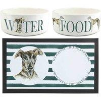 Purely Home Greyhound Pet Mat, Food & Water Bowl Set, White