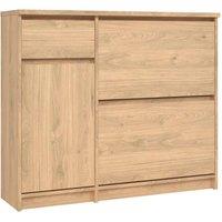 Indoor Furniture Group Furniture To Go Naia Shoe Cabinet With 2 Shoe Compartments 1 Door And 1 Drawer In Jackson Hickory Oak, Brown