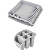 Keeeper Dish Drainer Rack With Drip Tray & 5 Compartments Cutlery Draining Tray, Multi