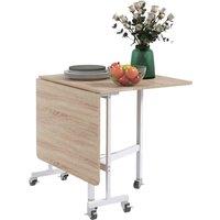 HOMCOM Drop Leaf Table w/ Wheels Folding Dining Table For Small Spaces, Nature, Brown