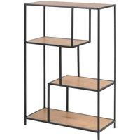 Indoor Furniture Group Seaford Black Metal Asymmetrical Bookcase With 3 Oak Shelves, Black