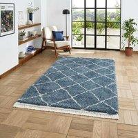 Think Rugs Boho Blue Rectangle 200 x 290cm Polypropylene Berber 5413, Blue